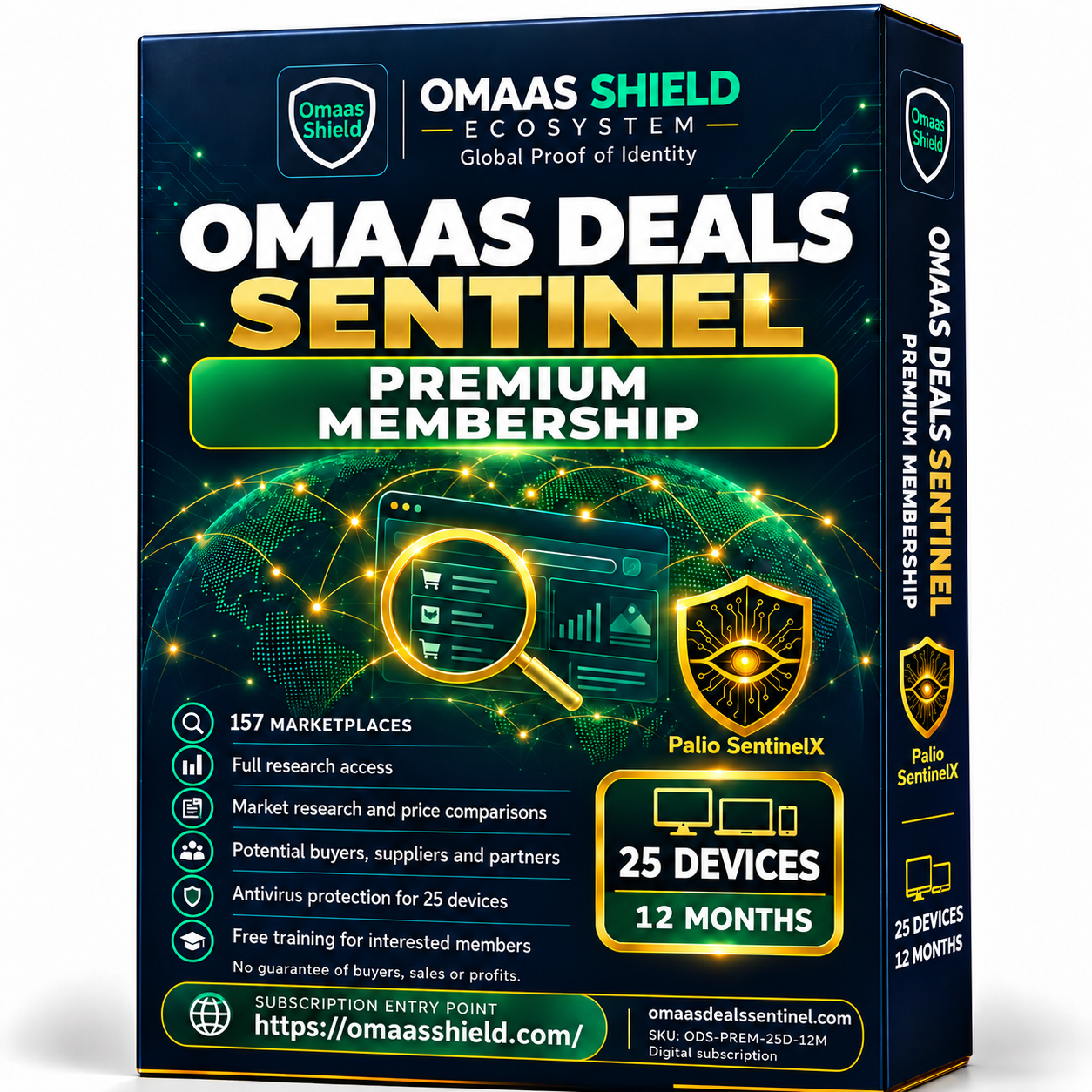 OMAAS DEALS SENTINEL PREMIUM MEMBERSHIP | Marketplace Intelligence and Antivirus Protection | 25 Devices | 12 Months
